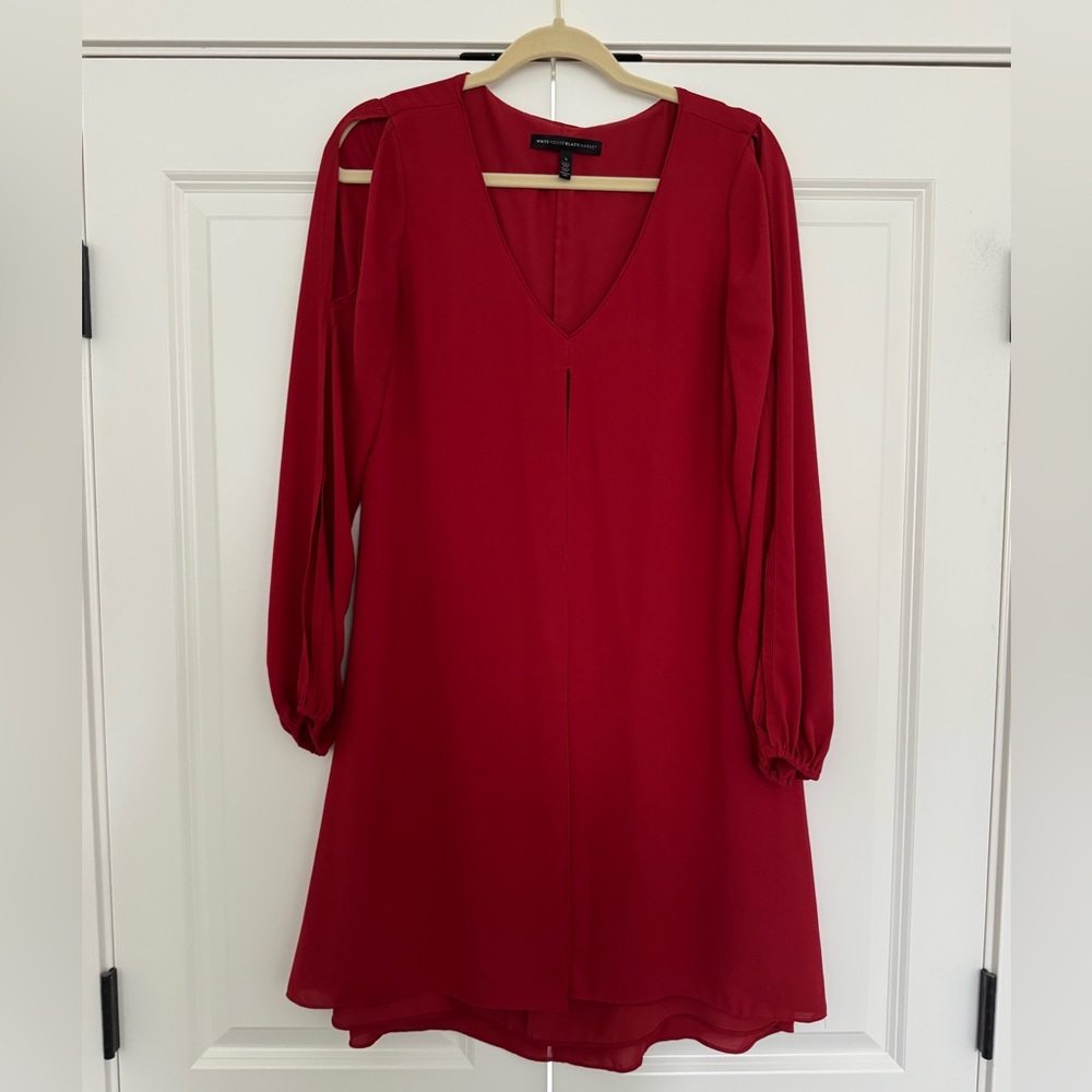 White House Black Market Red Short Long Sleeve Dress